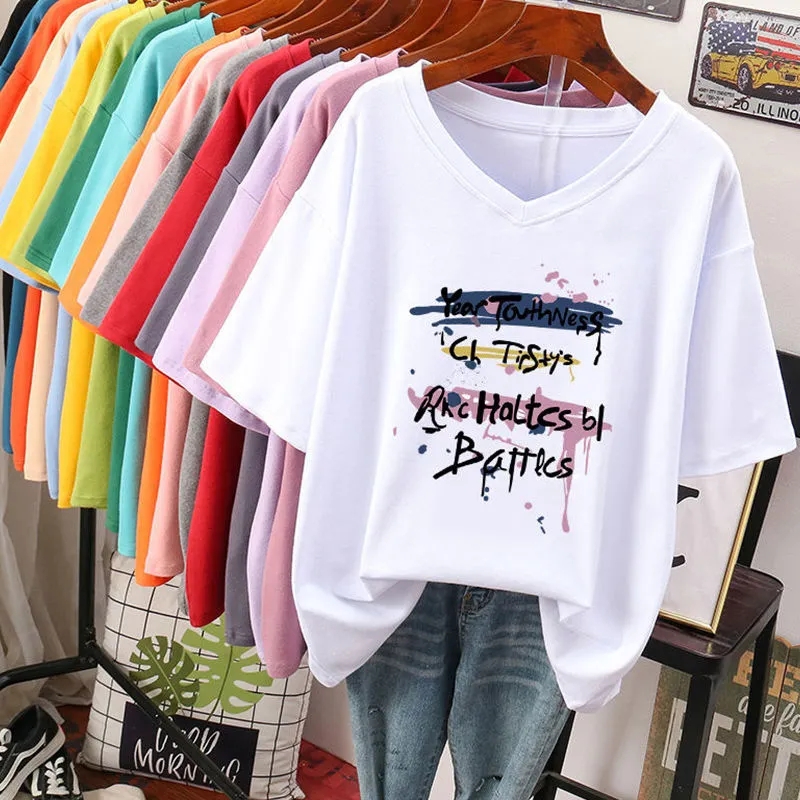 Summer Clothing Cartoon - Kaus Lucu Katun Wanita Huruf Musim