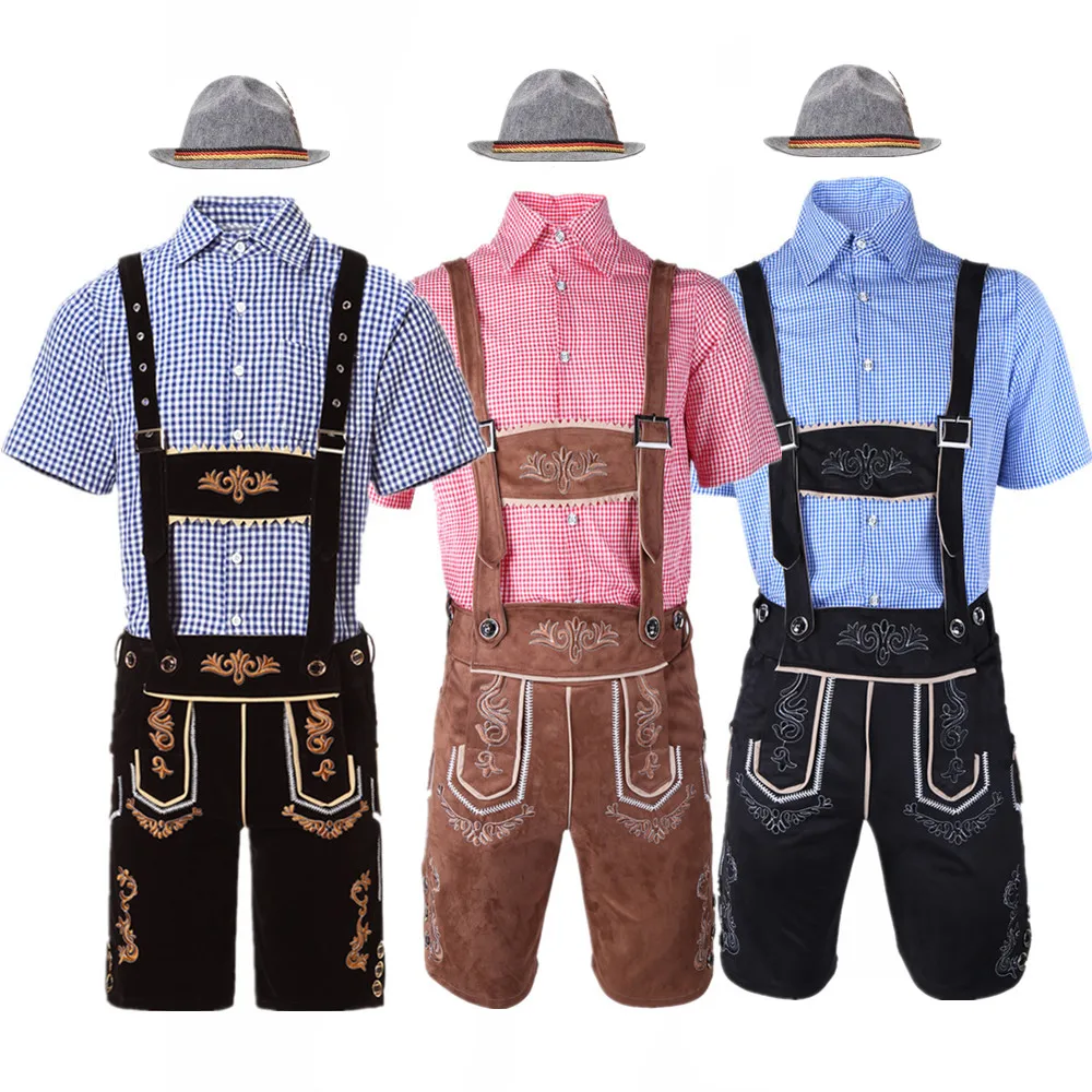 Summer Vacation Clothing Men - Kostum Lederhosen pria Jerman Oktoberfest kostum