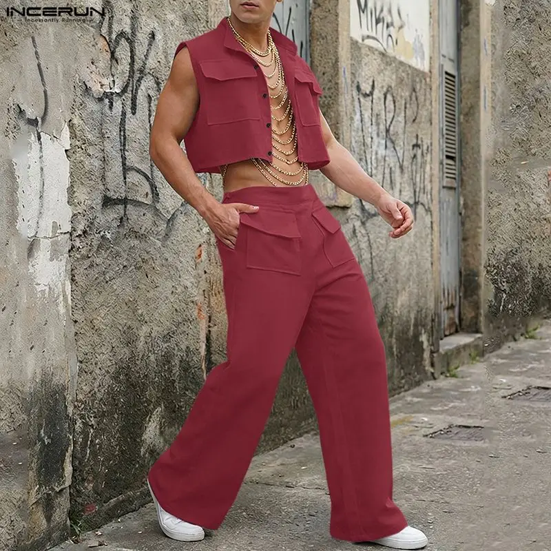 Summer Clothing Sets Men - INCERUN Set Pria Atasan Crop Tanpa