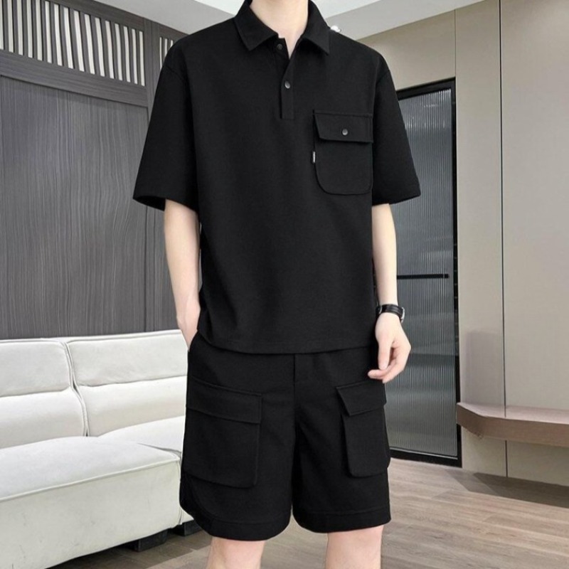 Summer Clothing Sets Men - Setelan Kaos Polo Lengan Pendek dan