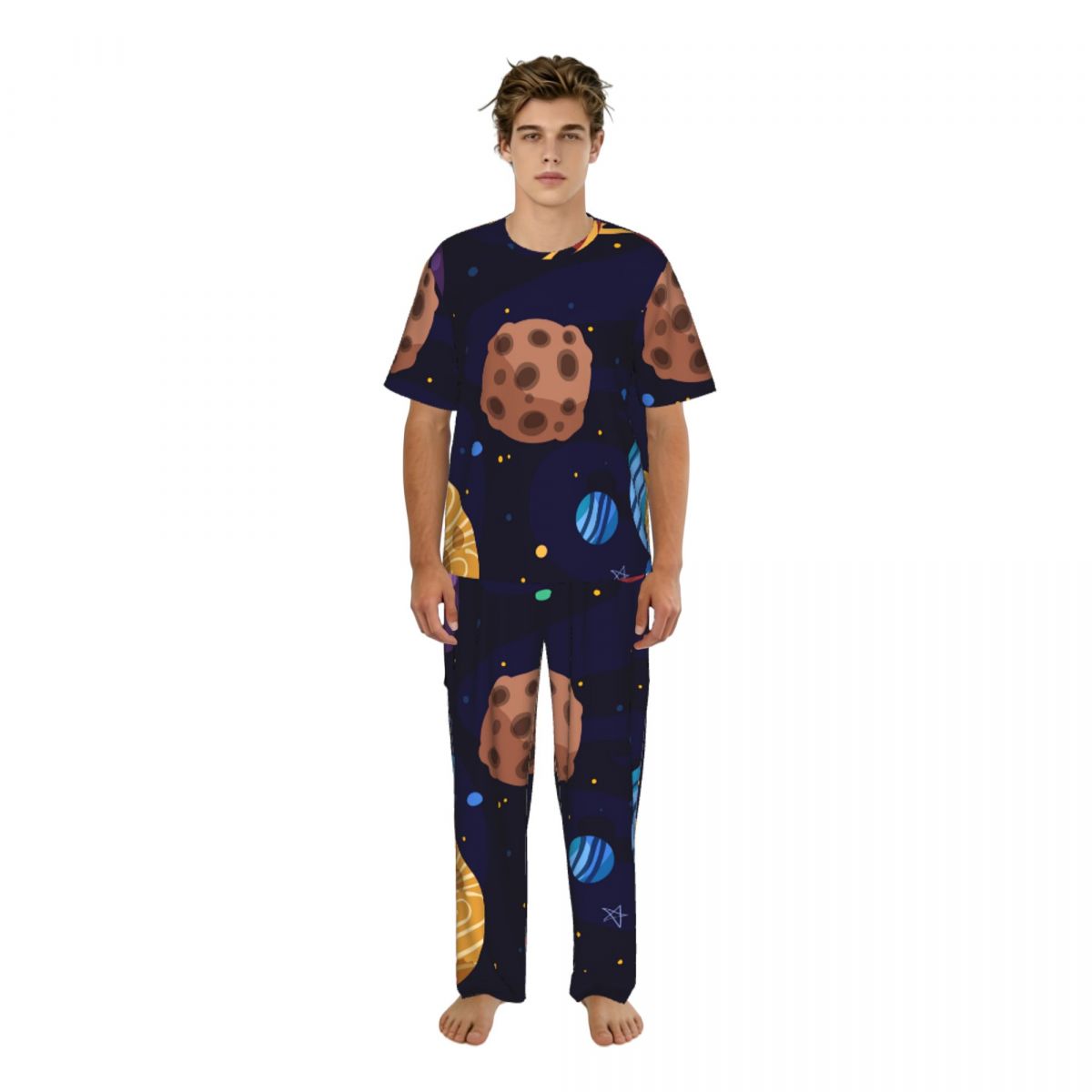 Summer Clothing Cartoon - Setelan Piyama Pria Celana Panjang Lengan