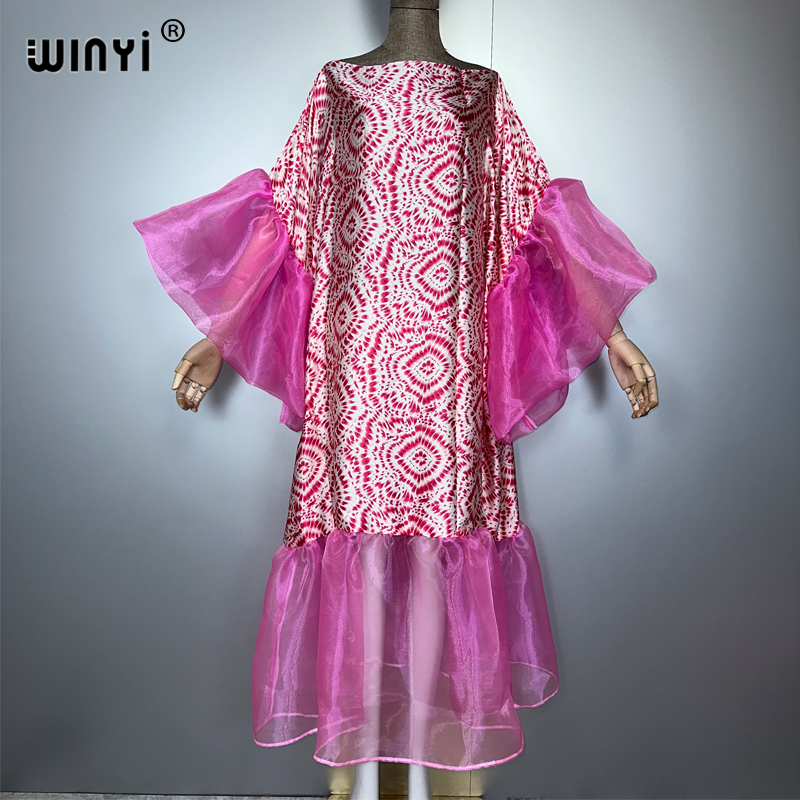 Summer Clothing Holiday - Gaun malam lengan puff cetak musim