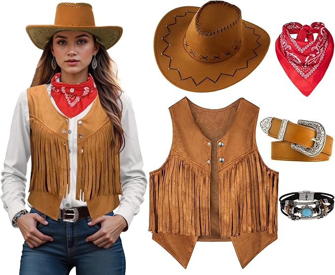 Summer Vacation Clothing Men - Kostum Cowgirl Pria Wanita Set Rompi