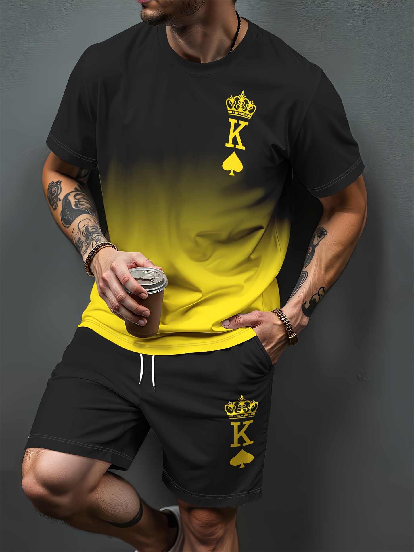 Pola Huruf Gradien Cetak 3D Se - Summer Clothing Sets Men ulasan dan harga