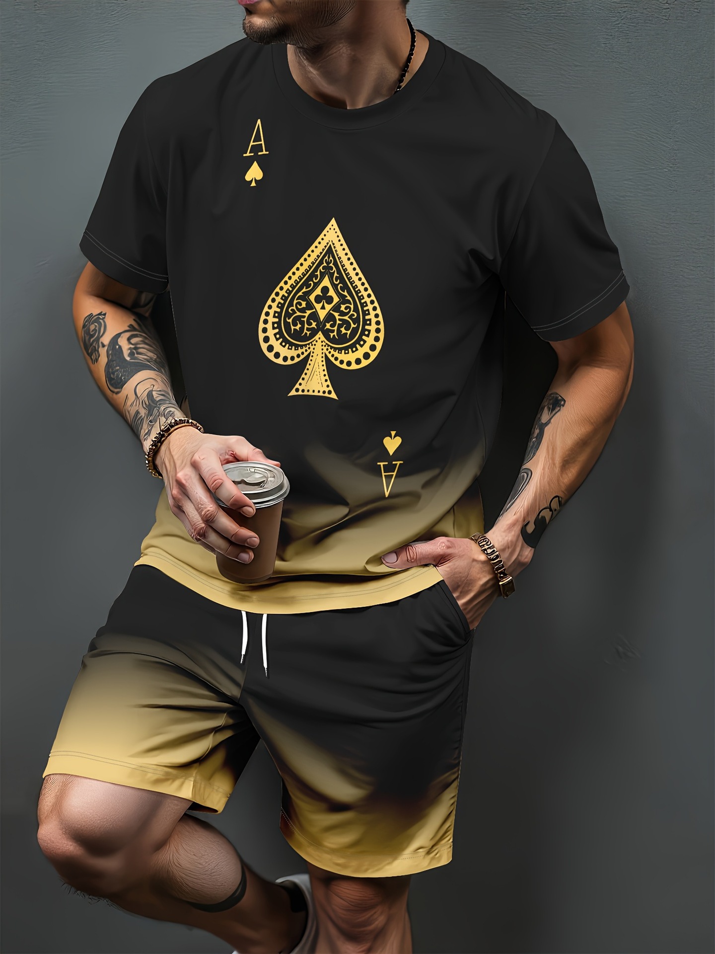 Pola Huruf Gradien Cetak 3D Se - Summer Clothing Sets Men ulasan dan harga