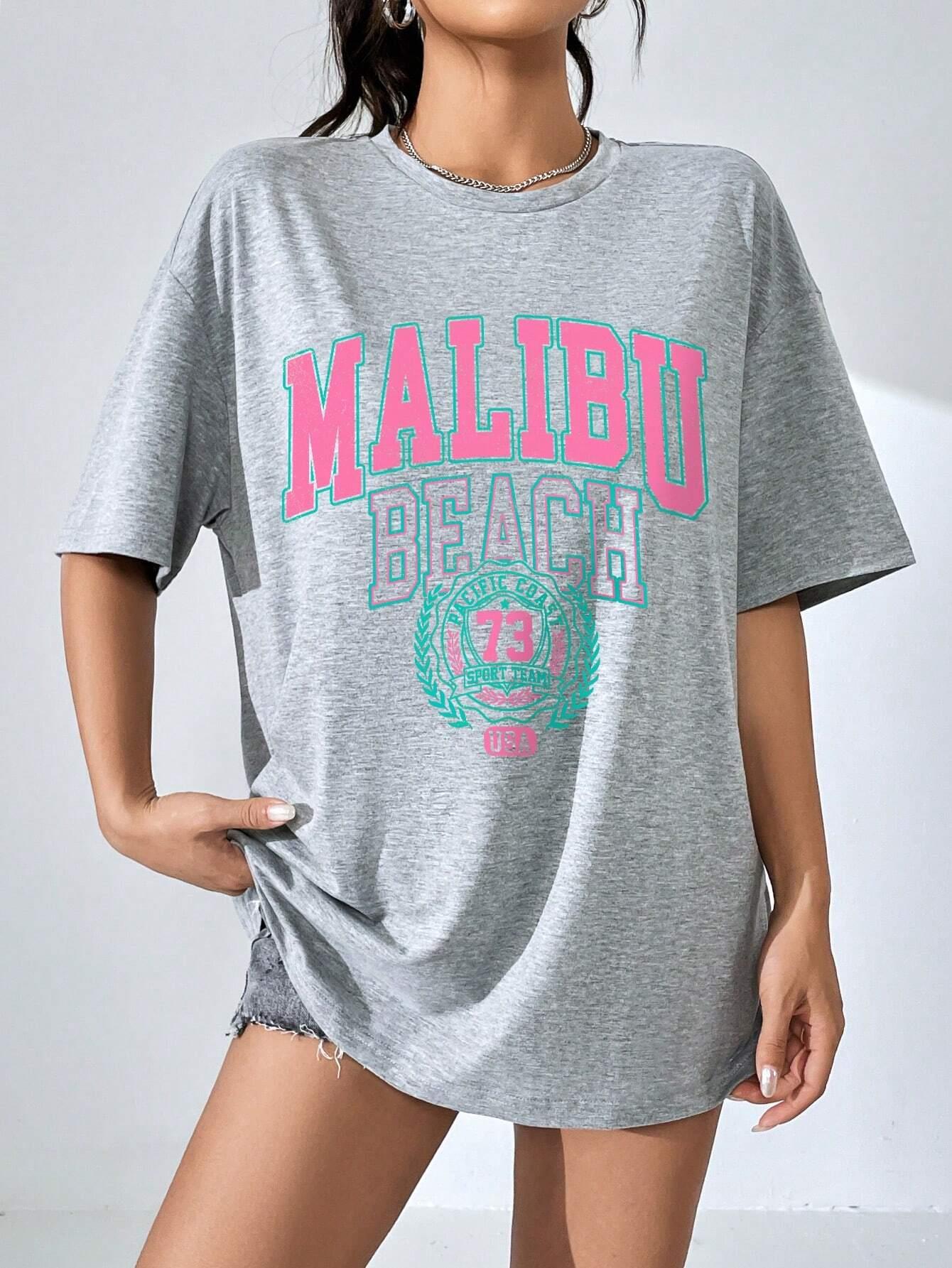 Malibu kaus wanita motif huruf - Summer Clothing Brands For Women ulasan dan harga