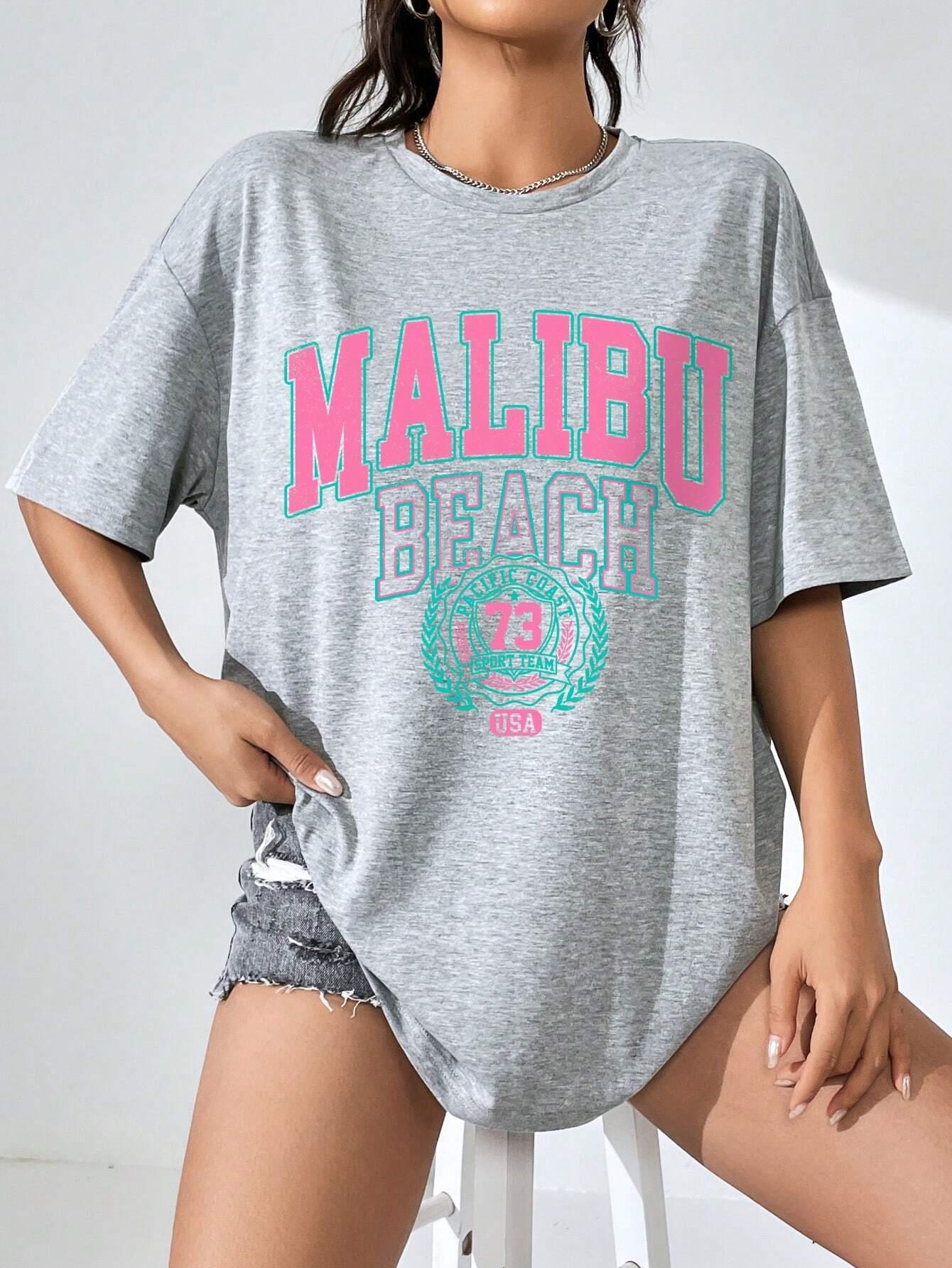 Malibu kaus wanita motif huruf - Summer Clothing Brands For Women ulasan dan harga