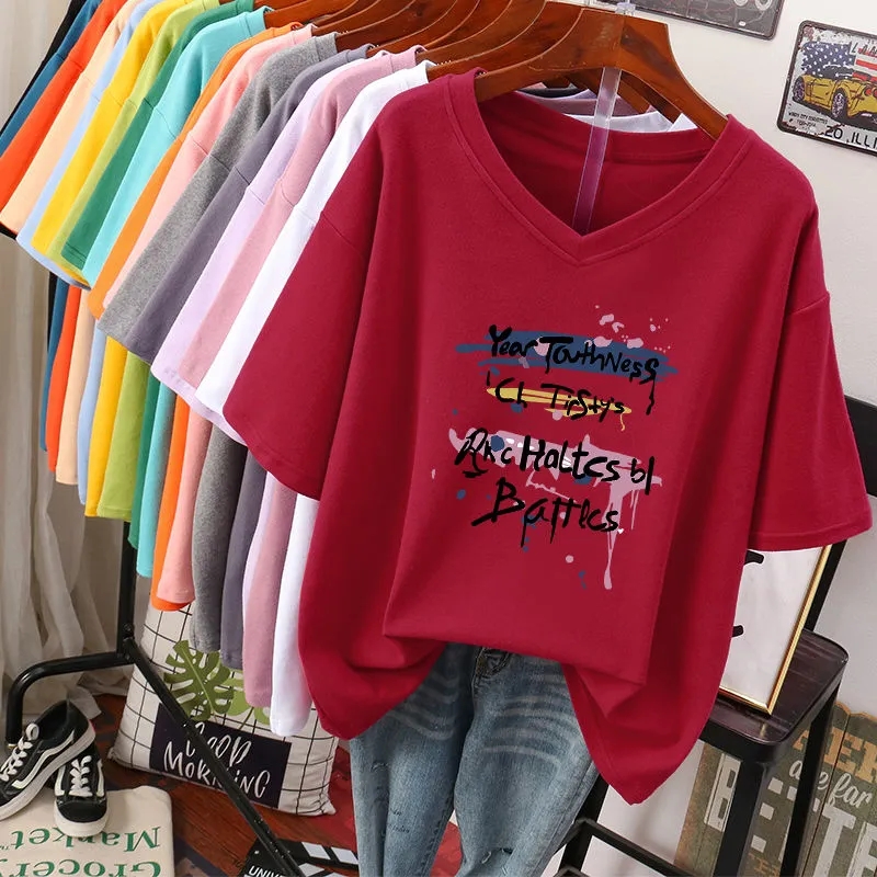Kaus Lucu Katun Wanita Huruf M - Summer Clothing Cartoon ulasan dan harga