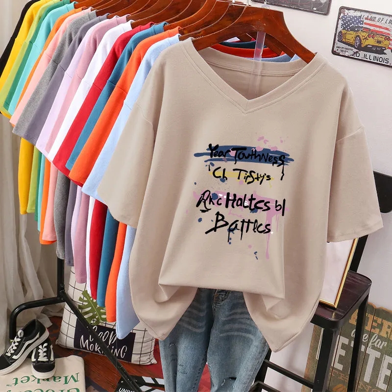 Kaus Lucu Katun Wanita Huruf M - Summer Clothing Cartoon ulasan dan harga
