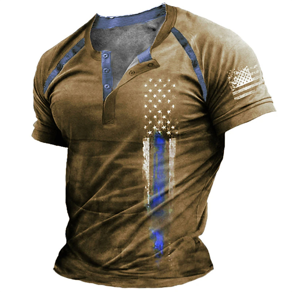 Kaos Henry Pria Motif Bendera  - Summer Clothing Types ulasan dan harga