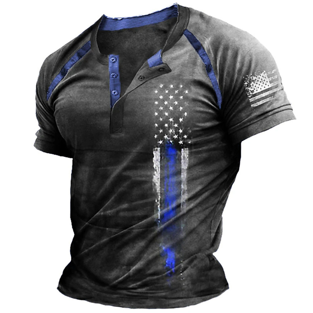 Kaos Henry Pria Motif Bendera  - Summer Clothing Types ulasan dan harga