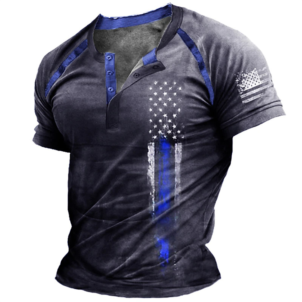Kaos Henry Pria Motif Bendera  - Summer Clothing Types ulasan dan harga