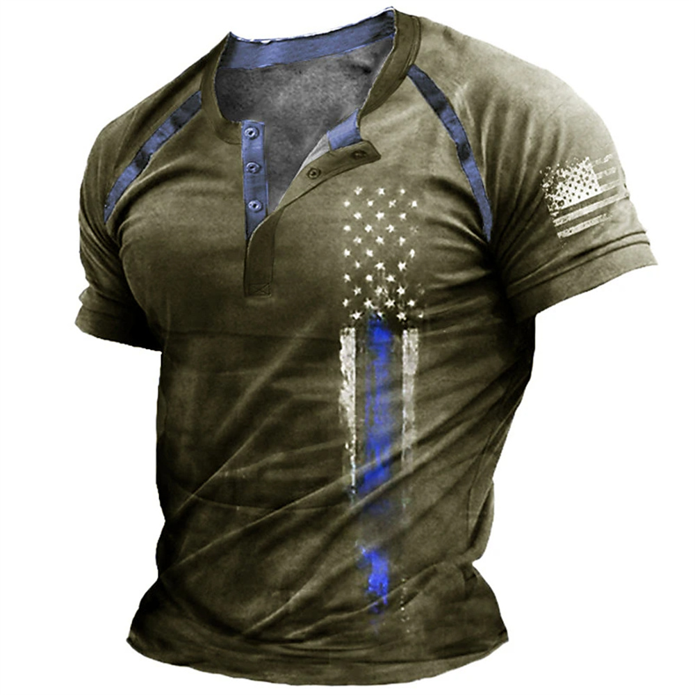 Kaos Henry Pria Motif Bendera  - Summer Clothing Types ulasan dan harga